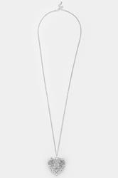 Silver Tone Filigree Heart Long Necklace | Yours Clothing 1