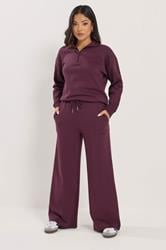 PixieGirl Petite Women's Burgundy Red 'Monte Carlo' Slogan Wide Leg Joggers | PixieGirl 1