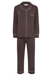 PixieGirl Petite Women's Brown Piped Long Sleeve Jersey Pyjama Set | PixieGirl 5