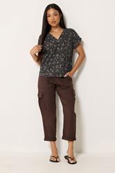 M&Co Petite Berry Purple Ditsy Floral Print Button Front Blouse | M&Co 1