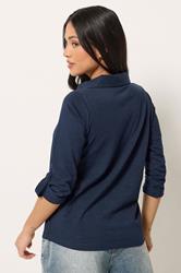 PixieGirl Petite Women's Navy Blue Button Cotton Shirt | PixieGirl 2