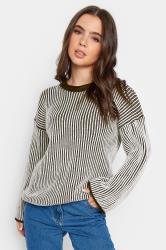 PixieGirl Petite Black & White Stripe Ribbed Funnel Neck Jumper | PixieGirl 1