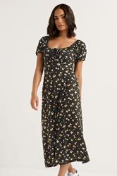 PixieGirl Petite Women's Black Ditsy Tie Midaxi Dress | PixieGirl 1