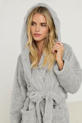 PixieGirl Petite Women's Grey Star Embossed Short Hooded Dressing Gown | PixieGirl 4