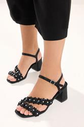 Black Shimmer Floral Block Heel Sandals In Extra Wide EEE Fit | Yours Clothing 3