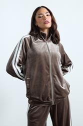 PixieGirl Petite Women's Brown Side Stripe Velvet Jacket | PixieGirl 1