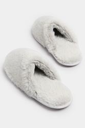 Grey Plush Faux Fur Mule Slippers | Yours Clothing 4