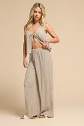 PixieGirl Petite Women's Natural Brown Wide Leg Crochet Trousers | PixieGirl 2