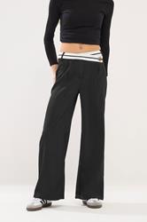 PixieGirl Petite Women's Black Cross Over Contrast Waistband Trousers | PixieGirl 2