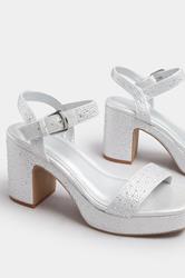 Silver Diamante Platform Block Heels In Wide E Fit | Yours Clothing 5