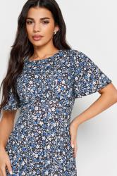 PixieGirl Petite Womens Blue & Black Ditsy Floral Print Midi Dress | PixieGirl 4