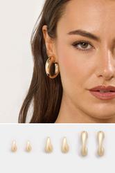 3 PACK Gold Tone Teardrop Hoop Earring Set | Yours Clothing 1