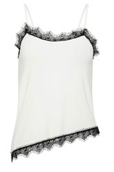 PixieGirl Petite White & Black Lace Trim Asymmetric Vest Top