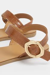 Brown Croc Buckle Detail Sandals In Wide E Fit | Yours Clothing 5