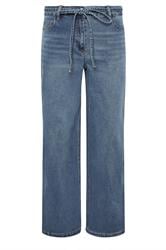 PixieGirl Petite Blue Mid Wash Belt Tie Wide Leg Jeans