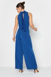 Petite Blue Halter Neck Wide Leg Jumpsuit | PixieGirl 3