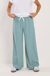 PixieGirl Petite Women's Blue Contrast Waist Wide Leg Trousers | PixieGirl 2