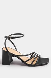 Black Aysmmetric Strappy Block Heels In Standard Fit | Yours Clothing 4