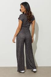 PixieGirl Petite Women's Black Abstract Wrap Wide Leg Jumpsuit | PixieGirl 3