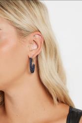 Gold Tone Navy Blue Diamante Hoop Earrings | Yours Clothing 1