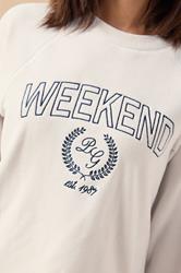 PixieGirl Petite Women's Ivory White 'Weekend' Slogan Fleece Lounge Top | PixieGirl 5