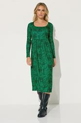 PixieGirl Petite Women's Green Paisley Print Midi Tea Dress | PixieGirl 1