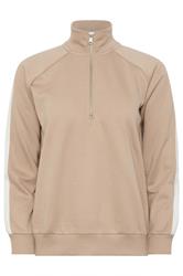 PixieGirl Petite Natural Brown Stripe Quarter Zip Sweatshirt