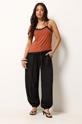 PixieGirl Petite Women's Rust Orange Lace Trim Asymmetric Vest Top | PixieGirl 1
