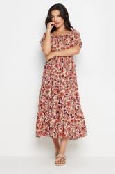 PixieGirl Petite Women's Orange Floral Print Tiered Midaxi Dress | PixieGirl 1