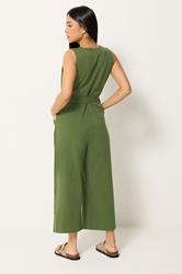 M&Co Petite Khaki Green Cotton Sleeveless Jumpsuit | M&Co 2