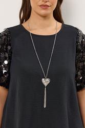 Silver Tone Long Heart Tassel Necklace | Yours Clothing 1