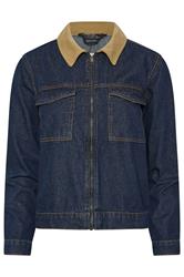 PixieGirl Petite Women's Indigo Blue Contrast Collar Trucker Jacket | PixieGirl 5