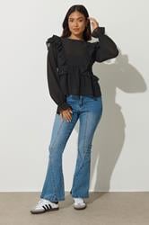 PixieGirl Petite Women's Black Frill Shoulder Chiffon Blouse | PixieGirl 3