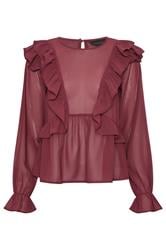 PixieGirl Petite Women's Burgundy Red Frill Shoulder Chiffon Blouse | PixieGirl 1