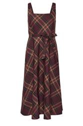 PixieGirl Petite Women's Burgundy Red Check Pinafore Midi Dress | PixieGirl 5