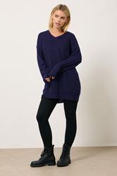 M&Co Petite Navy Blue V-Neck Tunic Jumper | M&Co  2