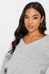 PixieGirl Grey V-Neck Ribbed Jumper | PixieGirl  5