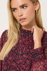 M&Co Petite Black & Berry Floral Stud Detail Blouse | M&Co 5