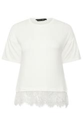 M&Co Petite Ivory White Lace Hem T-Shirt