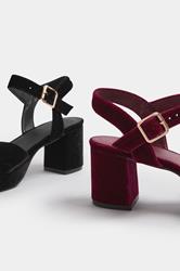 Burgundy Red Velvet Bow Strap Platform Heels In Extra Wide Fit | Yours Clothing 7
