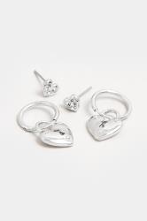 2 PACK Silver Small Heart Padlock Earrings | Yours Clothing 3