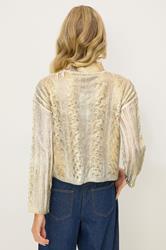 PixieGirl Petite Women's Gold Metallic Foil Cable Knit Jumper | PixieGirl 3