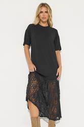 PixieGirl Petite Women's Black Lace T-Shirt Maxi Dress | PixieGirl 1