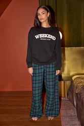 PixieGirl Petite Black 'Weekend Brunch Club' Slogan Lounge Top | PixieGirl 1