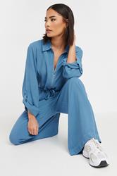 PixieGirl Petite Women's Blue Acid Wash Wide Leg Jumpsuit | PixieGirl 2