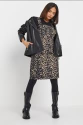 PixieGirl Petite Women's Natural Brown Leopard Print Denim Pinafore | PixieGirl 2