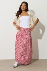 PixieGirl Petite Women's Red Gingham Print Maxi Skirt | PixieGirl 1