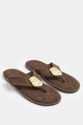 Chocolate Brown Hammered Disk Sandals In Extra Wide EEE Fit