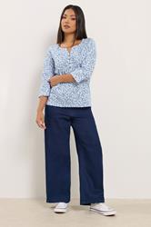 M&Co Petite Blue Floral Henley Top | M&Co 2
