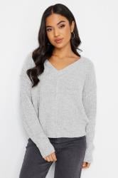 PixieGirl Grey V-Neck Ribbed Jumper | PixieGirl  2